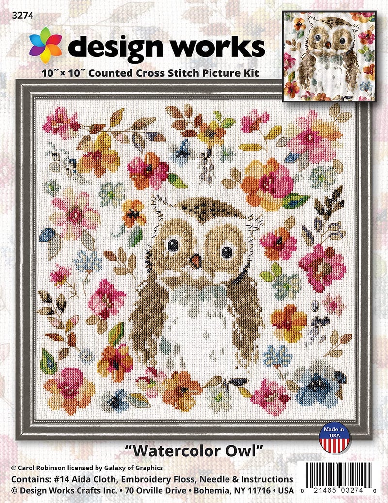 Design Works Crafts Watercolor Owl Counted Cross Stitch Kit, White - Image 2